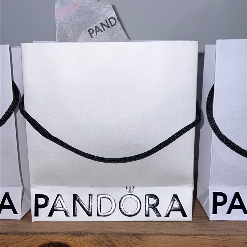 Pandora Elegant White Gift Bags With Pink Interior and Pandora Tissue Paper. - Picture 11 of 16